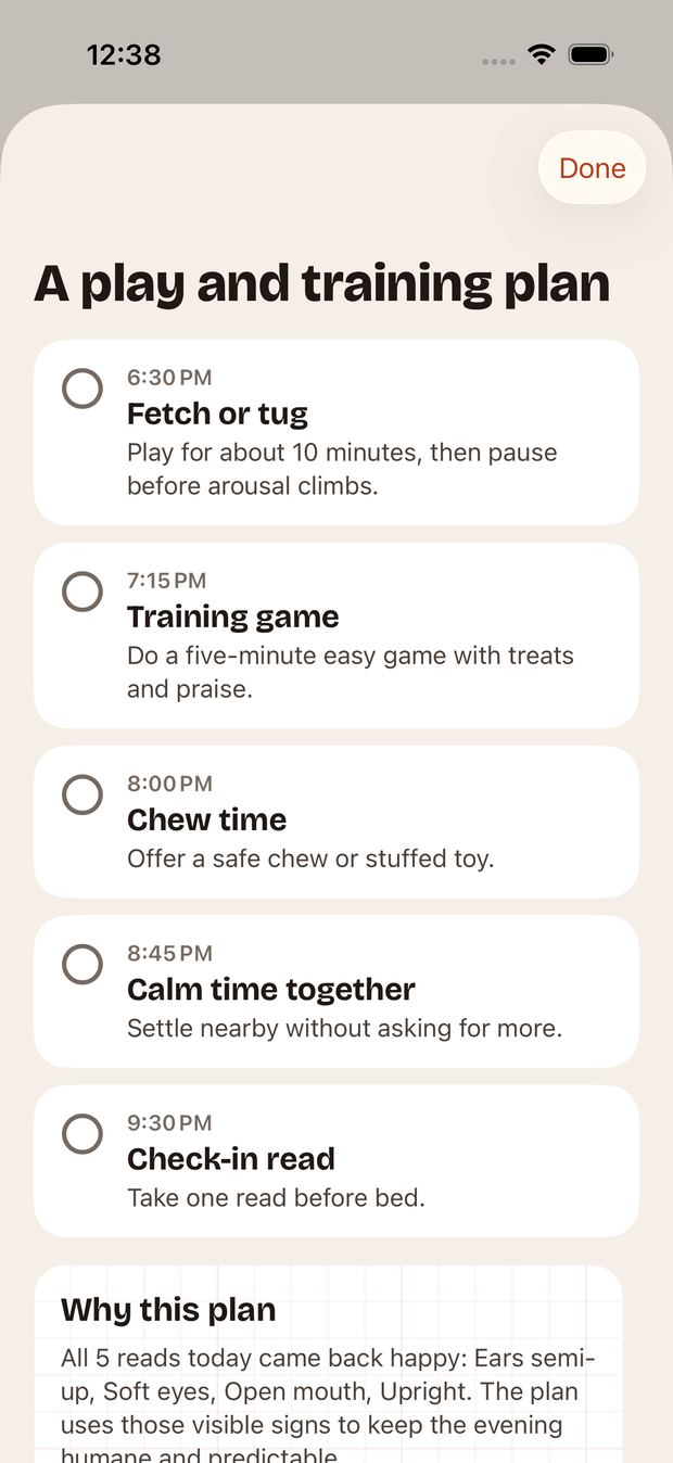 Tonight's plan in WagRead with a calm plan for the dog.